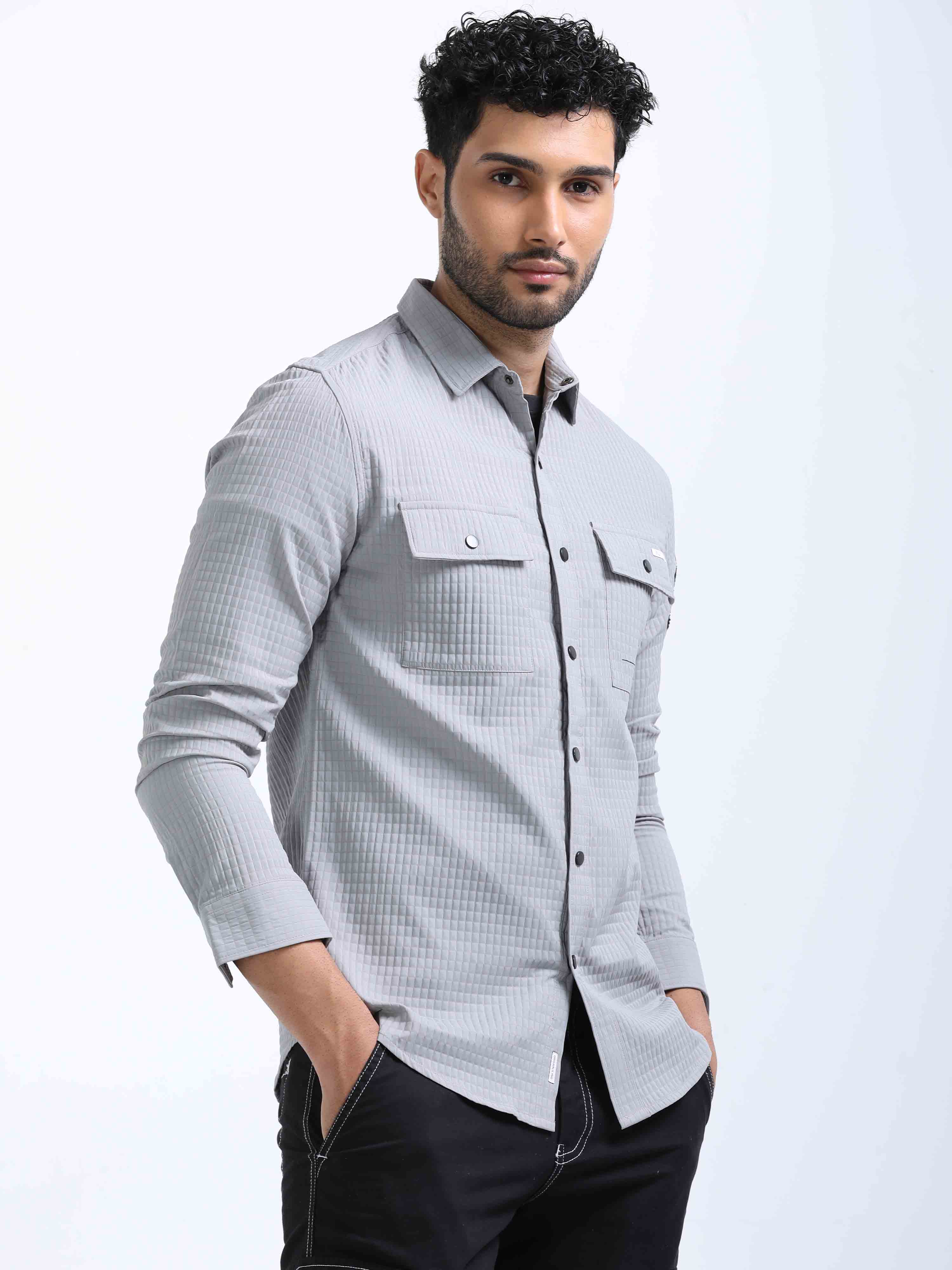 Buy Stylish Grey Denim Corduroy Shirt Mens Online – Fly69